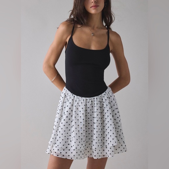 Urban Outfitters Dresses & Skirts - Women’s UO Sonnie Day Basque Waist Cami Mini Black & White Polka Dot Dress